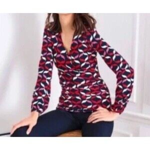 NWT Boden Womens Elodie Wrap Top Size 20/22 Navy Red Stretch Casual LS Viscose